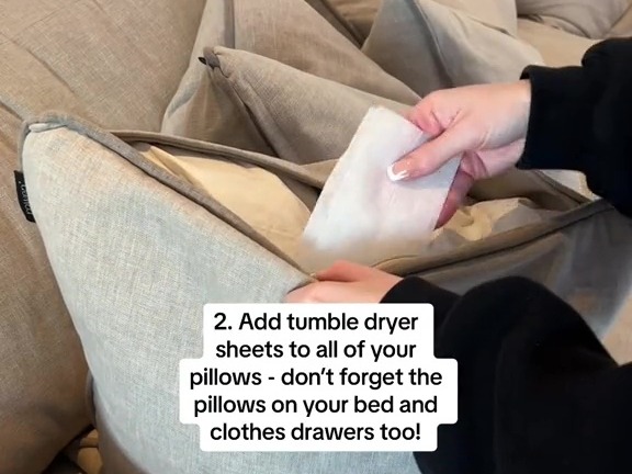 Ses autres astuces consistaient notamment à ajouter des draps pour sèche-linge à l'intérieur des coussins et des oreillers.